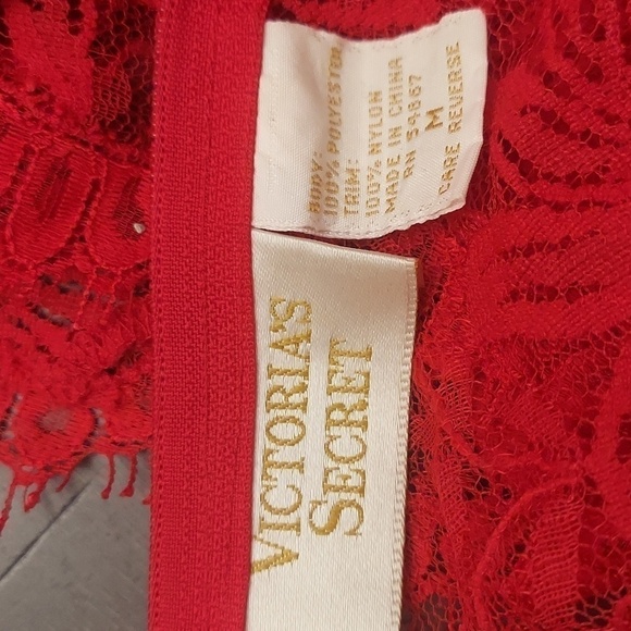 VINTAGE VICTORIA SECRET Red See-through Lace Hi Cut Bodysuit or Nighty - Picture 9 of 13